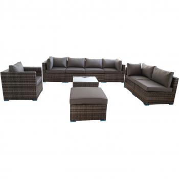 Grey 9-Piece Rattan Patio Sofa Set with Waterproof Cover