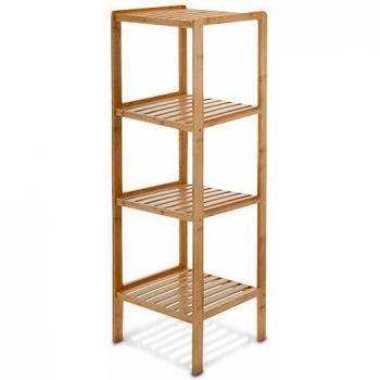 Mobile Scaffale in Bambù, Colonna a 4 Ripiani, Bagno o Cucina, Dimensioni 110x33x33 cm, Legno Naturale