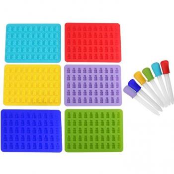 50-Cavity Colorful Silicone Gummy Bear Mold with 6 Droppers