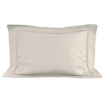 Taie d'oreiller 50×75 cm en coton percale, finition écru, Soleil Ocre