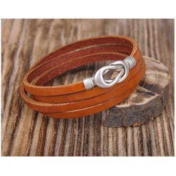 Men's Khaki Cool Alloy Infinity Clasp Leather Multi Wrap Bracelet
