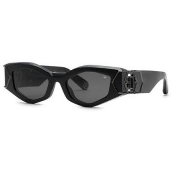 Philipp Plein Women's Square Sunglasses, Shiny Black, Smoke Lens, CAT3, 52MM