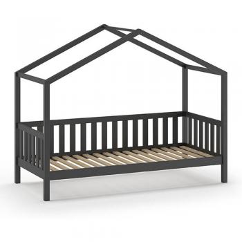 Lit cabane pour enfant avec barrières en bois 90x200cm