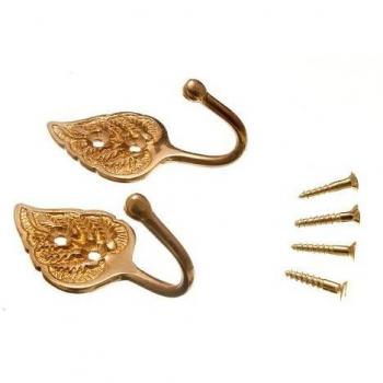 Leaf Design Curtain Tie Back Hooks Solid Brass with Screws