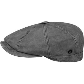 Lierys 56 cm Grey Nappa Leather Flat Cap