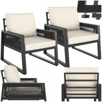 Capri Alu-Lounge Duo – Black, 2-Seater, Corded Fabric