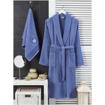 Set di halate da bagno per uomini, blu, 100% cotone S-M