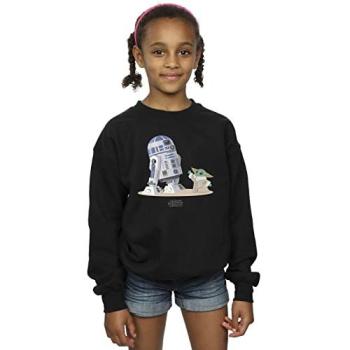 R2-D2 & Grogu Star Wars Girl's Black T-Shirt for Kids (Size 7‑8)