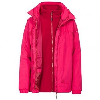 XS Trespass Rewarding 3‑in‑1 Regenweste – Abnehmbare Kapuze, Innenfleece für Damen – Rosa/Pink