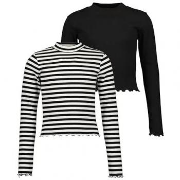Blue Seven Mädchen Langarmshirt mit Stehkragen 2er Pack Offwhite und Schwarz Gr. 140