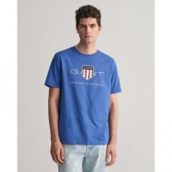 Maglietta Gant Blu Ricco A Maniche Corte Regular Fit S