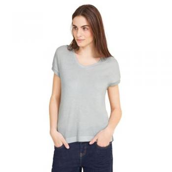 Street One Damen V-Ausschnitt Glänzendes T-Shirt Perlweiß 38