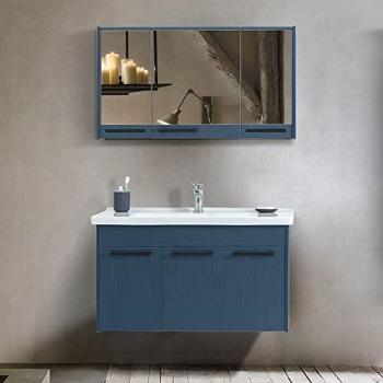 Bagno Sofia 100cm: Mobile Sospeso Blu Legno + Specchio