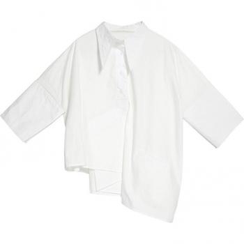XITAO Women's Autumn White Irregular Blouse with Loose Fit and Turn Down Collar