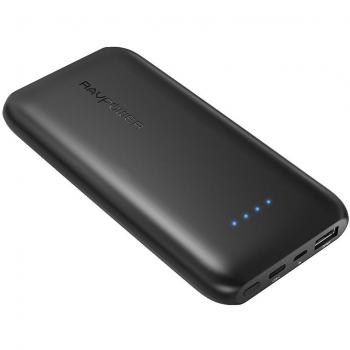 USB‑C Power Bank RAVPower 10.000 mAh – Sottile e Veloce – Nero