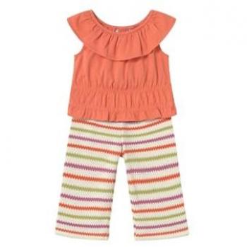 Mayoral 2-teiliges Set Top und Häkelhose Ringel orange mehrfarbig 86