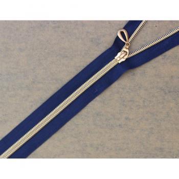 Cremallera 5×40 cm, azul marino, metal y cremallera oro, hecha a mano
