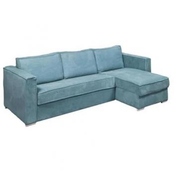 Sofá Reversible de Rincón en Pana Turquesa – Descanso 160 cm, Colchón 18 cm Loreto