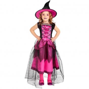 Disfraz de Bruja con Sombrero Rosa para niña