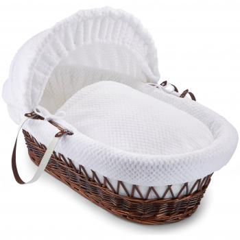Clair de Lune White Hooded Moses Basket with Bedding and Mattress