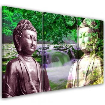 Stampa su tela tripla Buddha Cascata Foresta Verde 60x40 multicolore