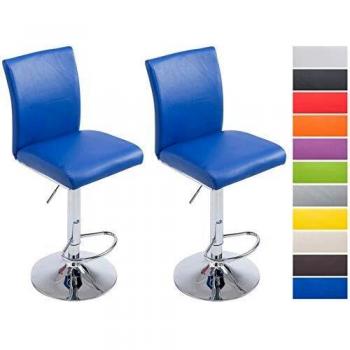 Barstuhl Köln CLP 2er – Kunstleder‑Barhocker mit Lehne, Fußstütze und Höhenverstellung (Blau)