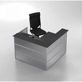 Banque d'angle modulaire en bois laqué anthracite avec plateau coloris