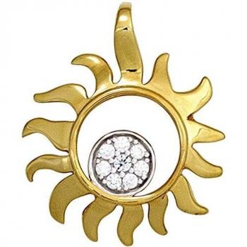 Goldanhänger Sonne 585 Gelbgold Bicolor 8 Brillanten 0,07ct