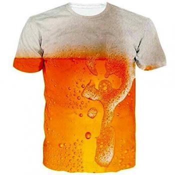 Gelbes Beer-T-Shirt für Männer – Short Sleeve, 3D Oktoberfest Muster, Casual, XL