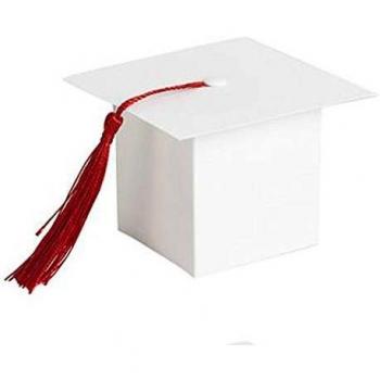 TRIXES Mini Graduation Favor Boxes with Tassel Decoration – 50 Count – Easy to Assemble for Gifts and Sweets – White