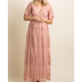 Lace V‑Neck Maternity Maxi for Pregnancy Photography