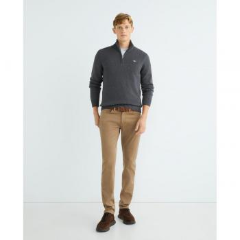 Gant Herren Pullover 8030170 – Grauer Baumwollpullover S mit halbem Reißverschluss