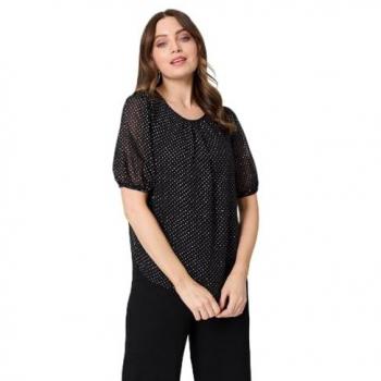 Izabel London Women’s Black Polka Dot Blouse – Semi-Transparent, 14