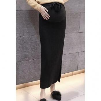 Jupe maternité tricotée à la taille réglable, coupe slim et fente latérale