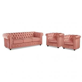 Sofá Chesterfield 3 plazas y 2 sillones de terciopelo