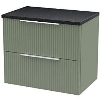 600mm Satin Green Fluted Vanity Unit with Black Laminate Worktop