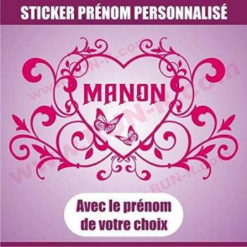 Sticker décoratif mural prénom fille arabesque cœur papillon 55 cm