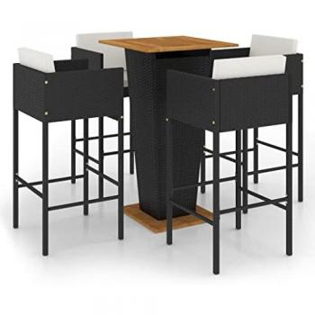 5-Piece Black Poly Rattan Garden Bar Set with Cushions