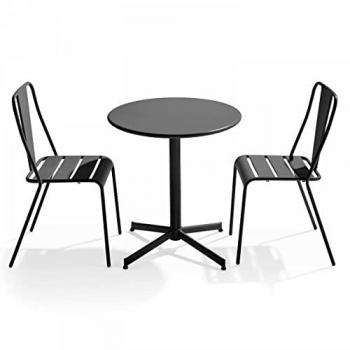 Ensemble table ronde et 2 chaises de jardin bistrot en métal gris – Oviala