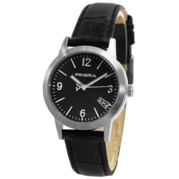Prisma Dameshorloge P.2188 met CZ en Edelstalen Leren Band