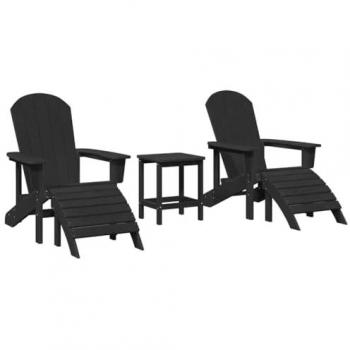 Ensemble Salon Jardin 3 Pièces Noir HDPE – Résistant aux Intempéries