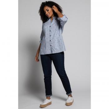 Camicetta Plus Size a righe con farfalle e maniche a rullo donna blu taglia 64/66 cotone fibre sintetiche