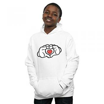 Disney Boy's Mickey Mouse Heart-Handed Hoodie, Size 7‑8, White
