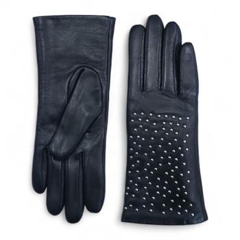 Infinity Leather Womens Studded Italian Leather Warm Winter Gloves – Black (XL)
