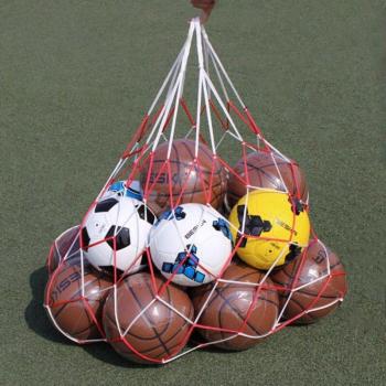 Sac en filet portable pour ballons de basket et de foot avec cordon en treillis blanc-rouge