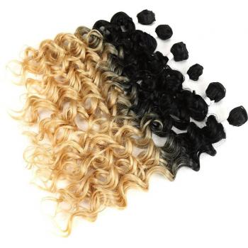 Extensiones de pelo sintético rubio degradado 6 unidades onduladas 24-28 pulgadas