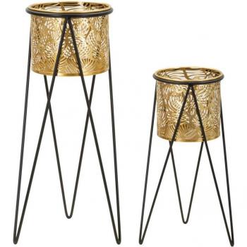 Vasi per Piante MF406 – Paio in Metallo (Oro/Nero) – 21x20x46 cm – Confezione Epikasa