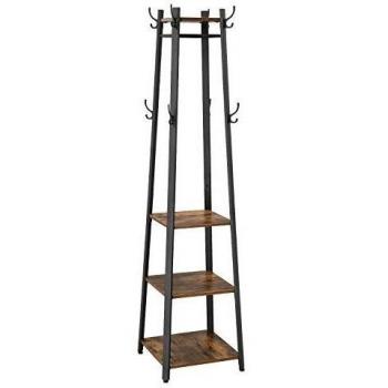 Appendiabiti da Ingresso con 3 Ripiani, Ganci e Barra Appendiabiti, Struttura in Ferro Marrone Vintage e Nero