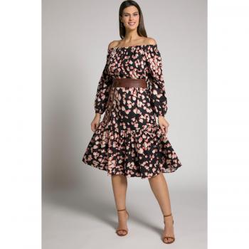 Plus Size Black Ruffle Hem Off The Shoulder Dress, Animal Print, Size 20/22, Cotton