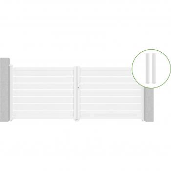Puerta abatible 3,5 m Vogel con perfil de aluminio blanco (140 cm) y dos postes de 15×15 cm a 166 cm – Casanoov